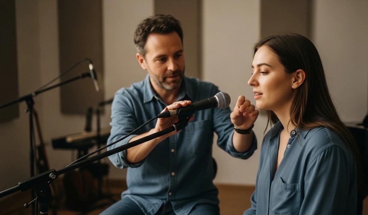 Instrutor vocal ensinando técnica do método Vocal Express