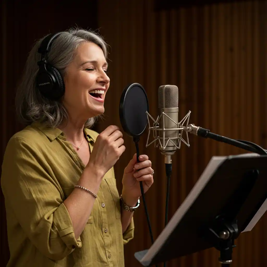 Pessoa cantando com confiança e técnica vocal